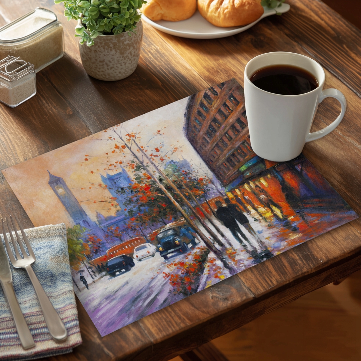 Picture of Begin Home Decor CPPM1418HG19Y8 14 x 18 in. City by Fall Placemat - Trees Street Scene - Home Decor