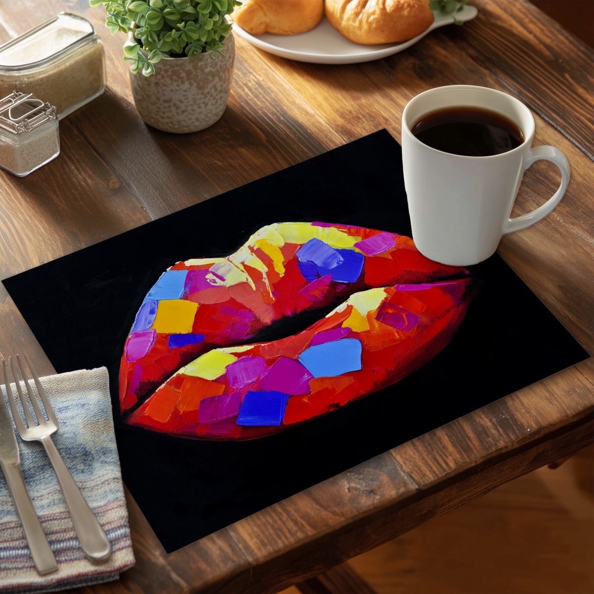 Picture of Begin Home Decor CPPM1418XGZ4LM 14 x 18 in. Colorful Lipstick Blue Polyester Placemat - Fashion Home Decor
