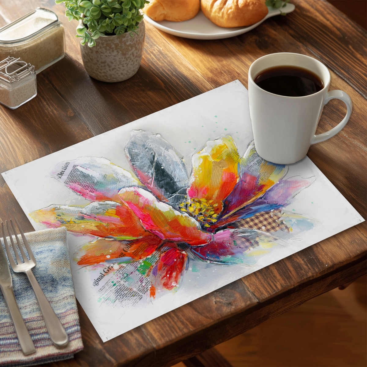 Picture of Begin Home Decor CPPM1418SQC748 14 x 18 in. Botanical Red Polyester Placemat - Abstract Flower Texture Decor