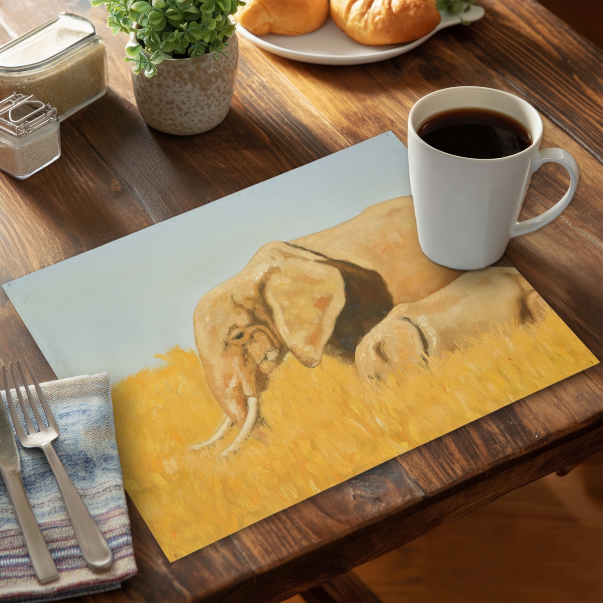 Picture of Begin Home Decor CPPM1418QX7ZCF 14 x 18 in. Elephant & Calf Blue Placemat - African Home Decor