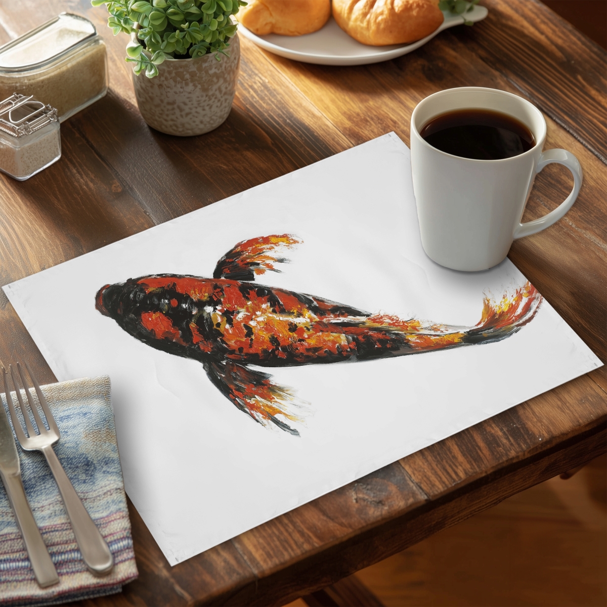 Picture of Begin Home Decor CPPM14188C0FXG 14 x 18 in. Red Butterfly Koi Fish Bedroom Placemat - Exotic Home Decor