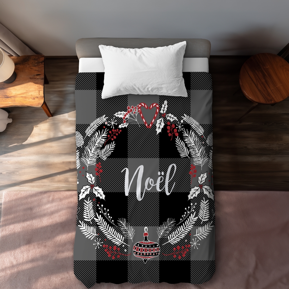C1DCTXLWF5FH63 Christmas Wreath Illustrative Pattern Twin Size Extra Long Duvet Cover - Home Decor