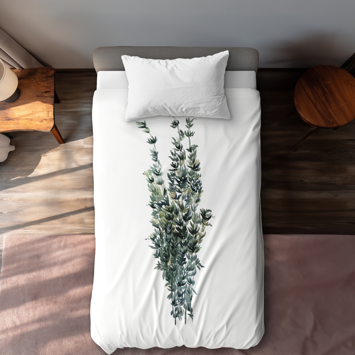 C1DCTXLW7F6B4U Thyme Leaves Bundle - Illustrative Kitchen Twin Size Extra Long Duvet Cover Decor