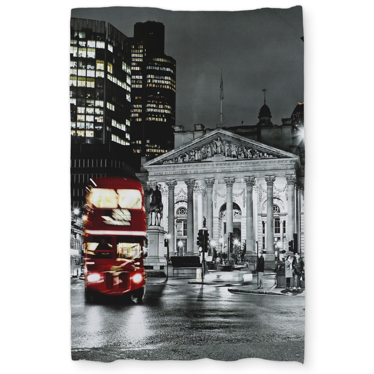 C1DCTXLWTQFX08 Grayscale Pantheon with Red Bus Twin Size Extra Long Duvet Cover - Car Architecture