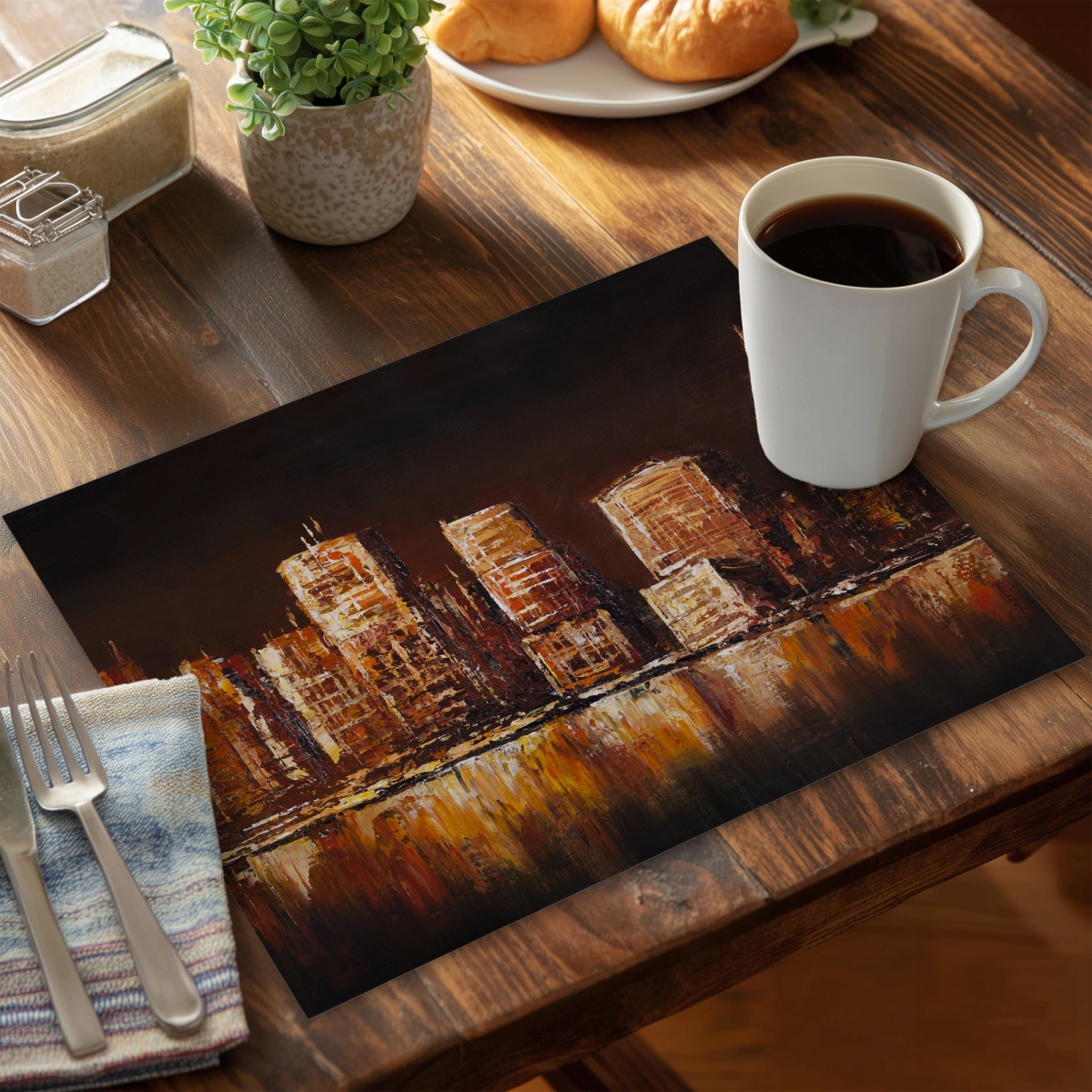 Picture of Begin Home Decor CPPM1418MLNW0J 14 x 18 in. City in Earth Colors Placemats - Bedroom Cityscape Decor