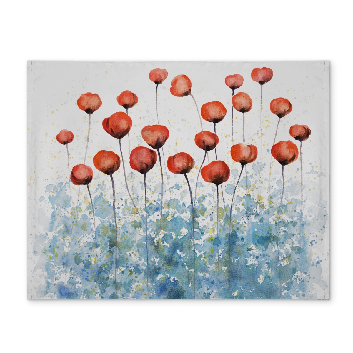 CPPM1418XYMWOF 14 x 18 in. Red Flowers Blue Splash Placemat - Romantic Floral Decor