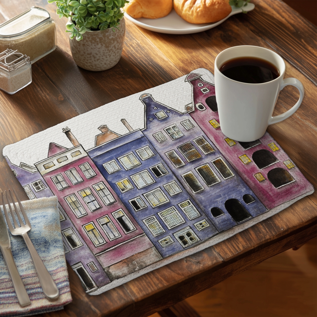Picture of Begin Home Decor CBPM14188FECFD 14 x 18 in. Purple Braided Polyester Placemat - Amsterdam Historic Houses