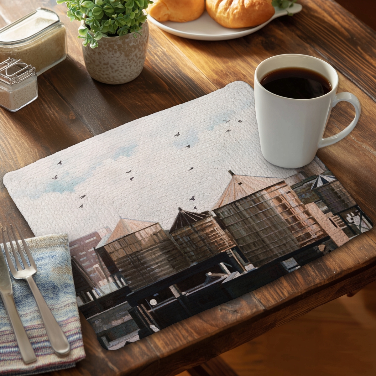 Picture of Begin Home Decor CBPM141822Y23L 14 x 18 in. Blue Bedroom Braided Polyester Placemat - Water Towers Decor