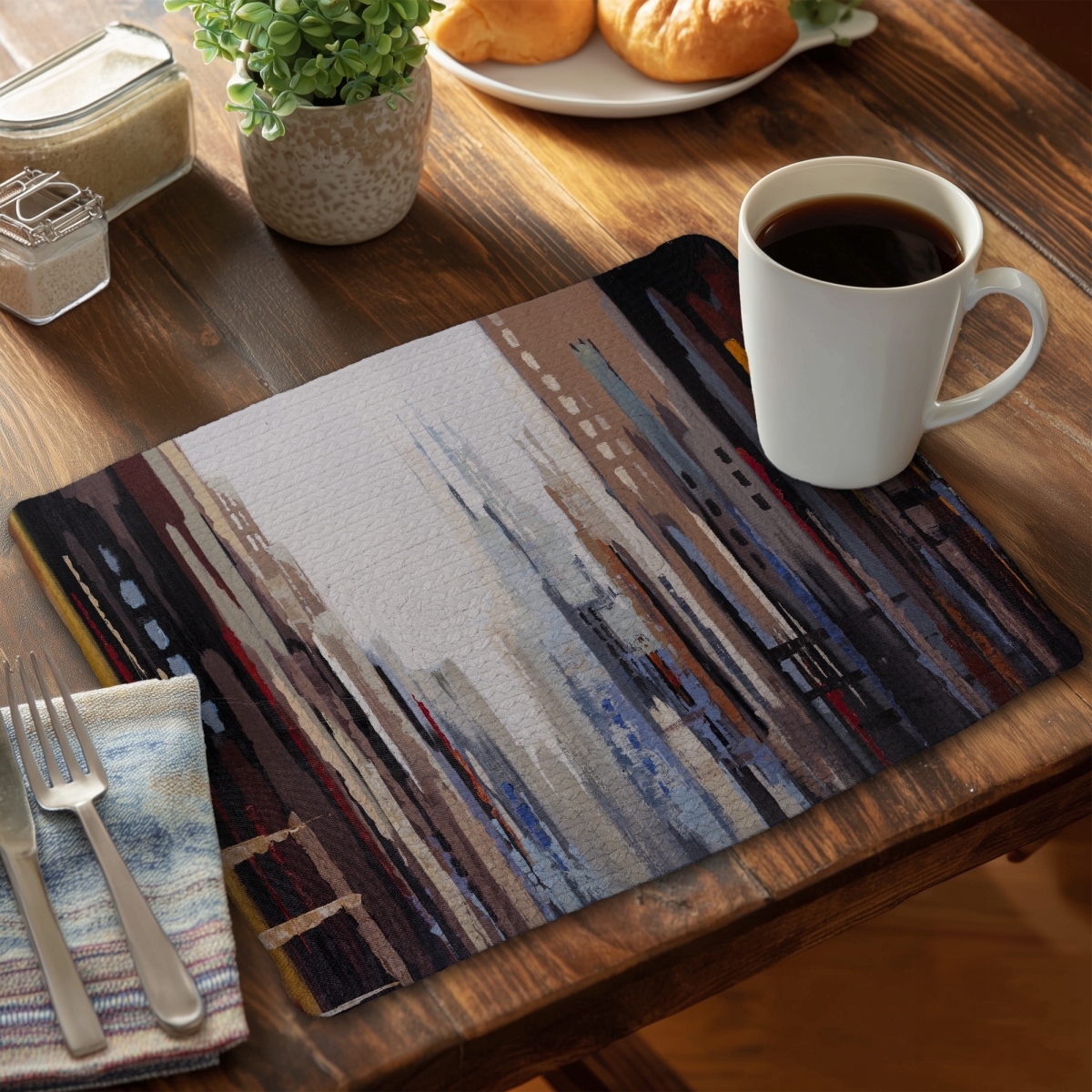 Picture of Begin Home Decor CBPM141837KPM9 14 x 18 in. Blue Industrial Bedroom Braided Polyester Placemat - Abstract Buildings