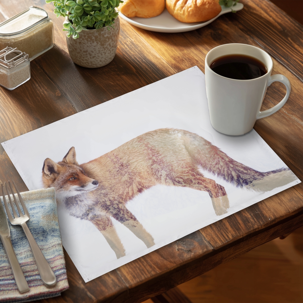 Picture of Begin Home Decor CPPM1418RL5GAE 14 x 18 in. Forest & Fox Gray Trees Placemat - Home Decor Polyester