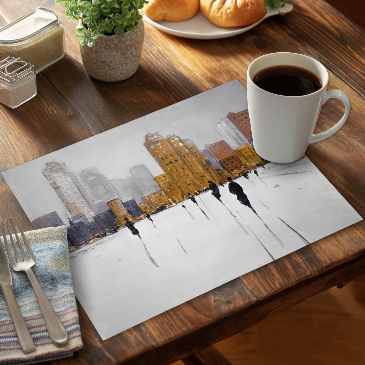 Picture of Begin Home Decor CPPM1418THCJNM 14 x 18 in. City on the Horizon Gray Building Polyester Placemat Decor