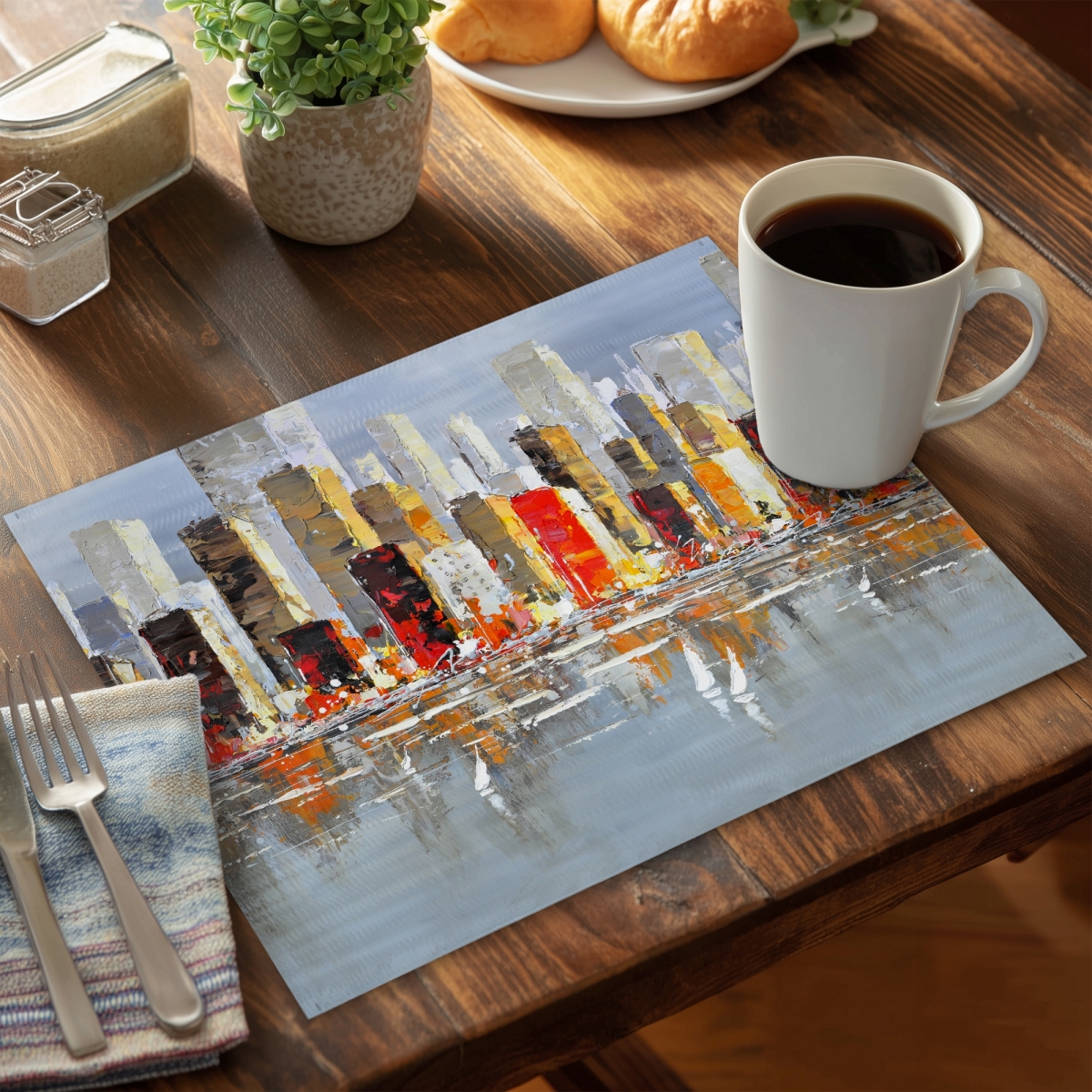 Picture of Begin Home Decor CPPM1418KC7LIH 14 x 18 in. Gray Bedroom Cities Placemat - Colorful Buildings Reflection