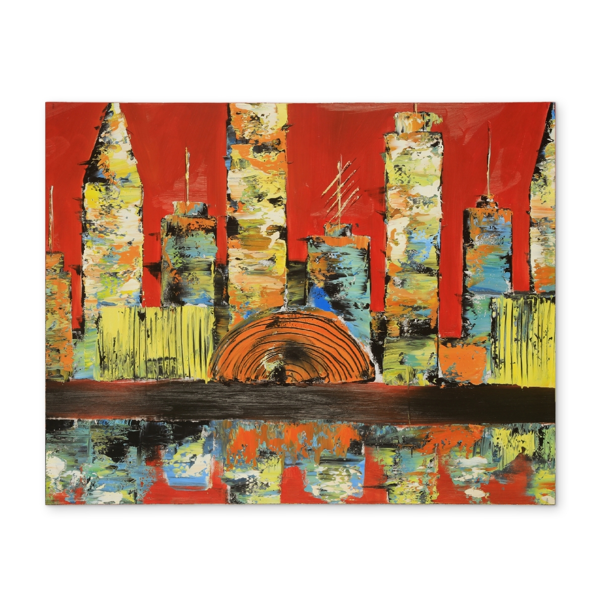 Picture of Begin Home Decor CPPM1418ITTMK0 14 x 18 in. Red Abstract Skyline Yellow Placemat - Modern Home Decor