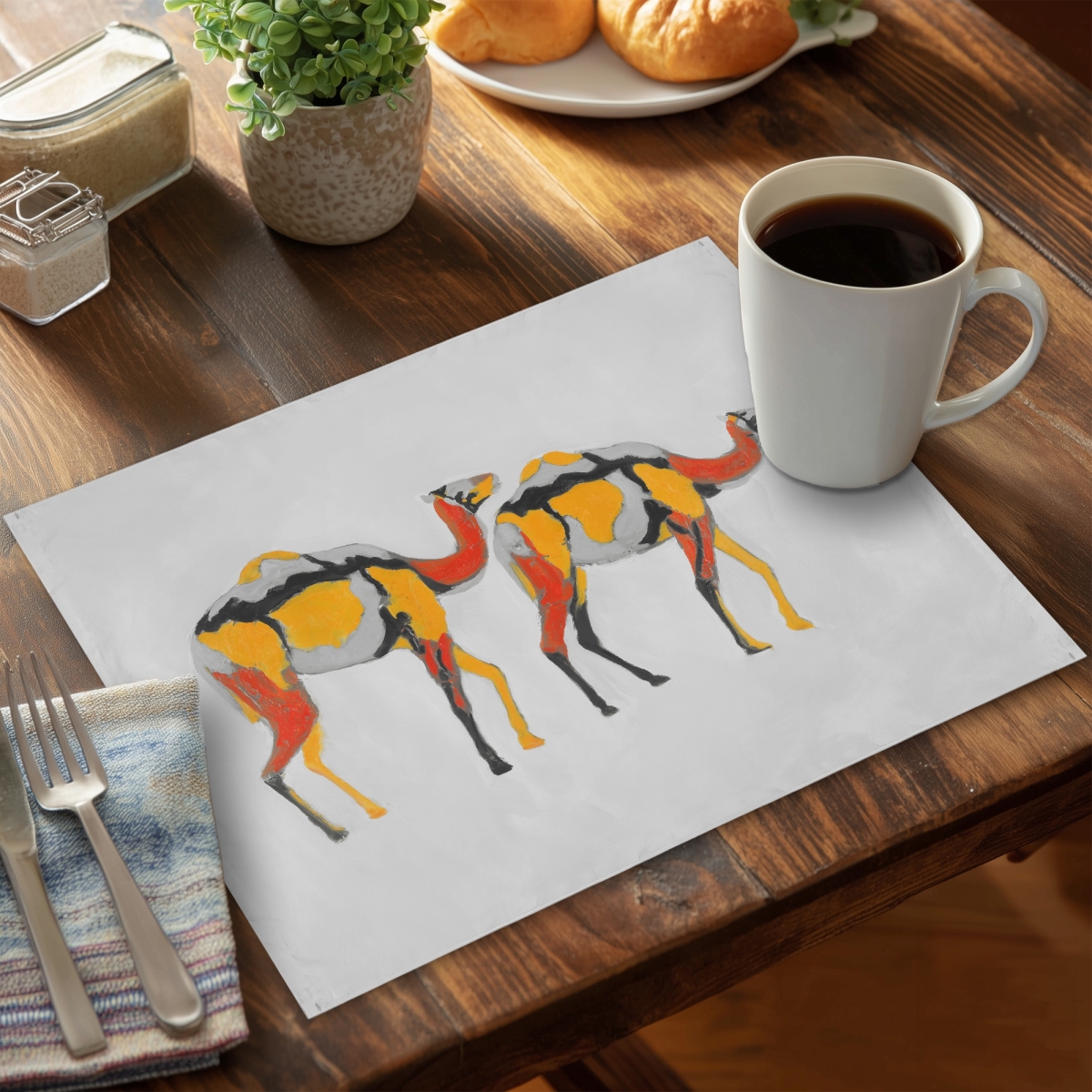 Picture of Begin Home Decor CPPM14180NMV9Y 14 x 18 in. Wildlife Bedroom African Polyester Placemat - Abstract Dromedaries