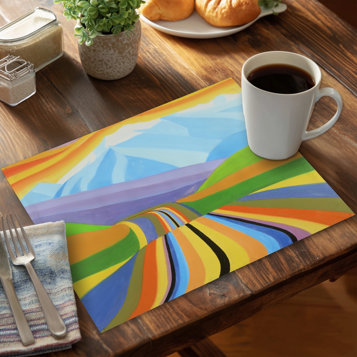 Picture of Begin Home Decor CPPM14182J2TJ7 14 x 18 in. Mountain Road Multi Colored Blue Polyester Placemat - Home Decor