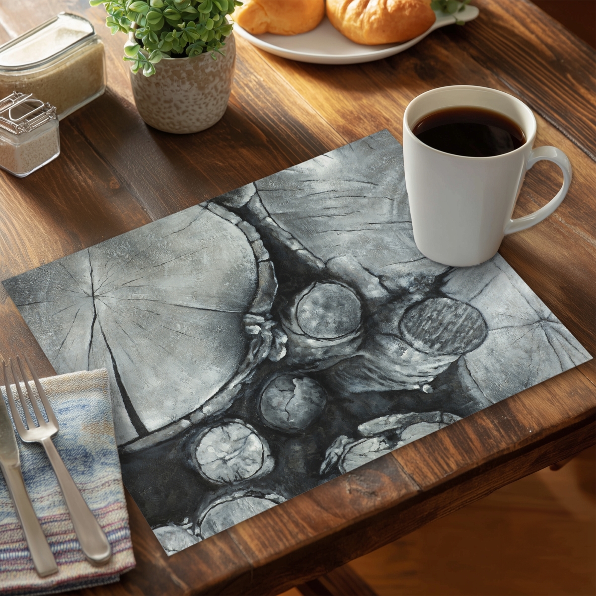 Picture of Begin Home Decor CPPM1418I1BSLD 14 x 18 in. Textured Wooden Logs Monochrome Trees Bedroom Polyester Placemat