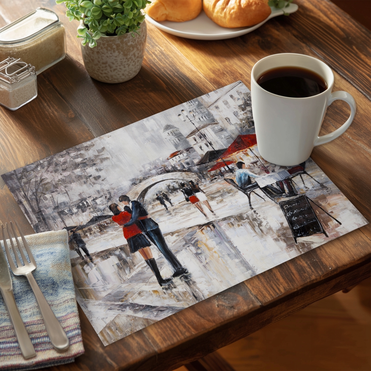 Picture of Begin Home Decor CPPM1418HUEY9V 14 x 18 in. Young Couple Hugging Placemat - Cities Trees Polyester Decor