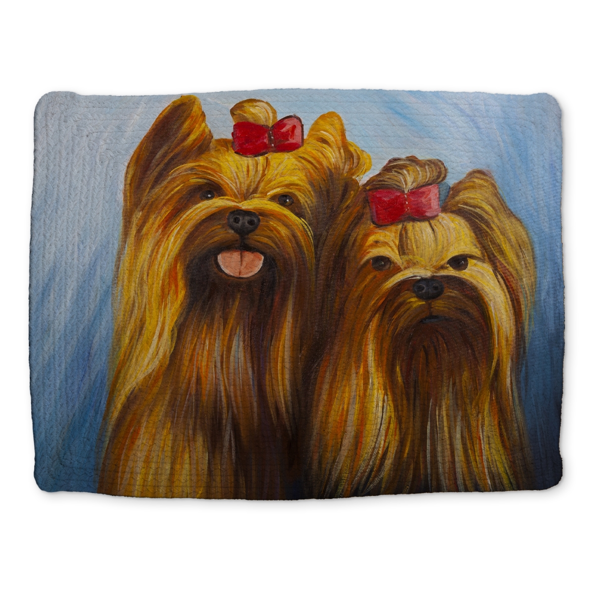 Picture of Begin Home Decor CBPM1418IOO0GO 14 x 18 in. Blue Animals Placemat - Two Smiling Dogs with Bow Tie Decor
