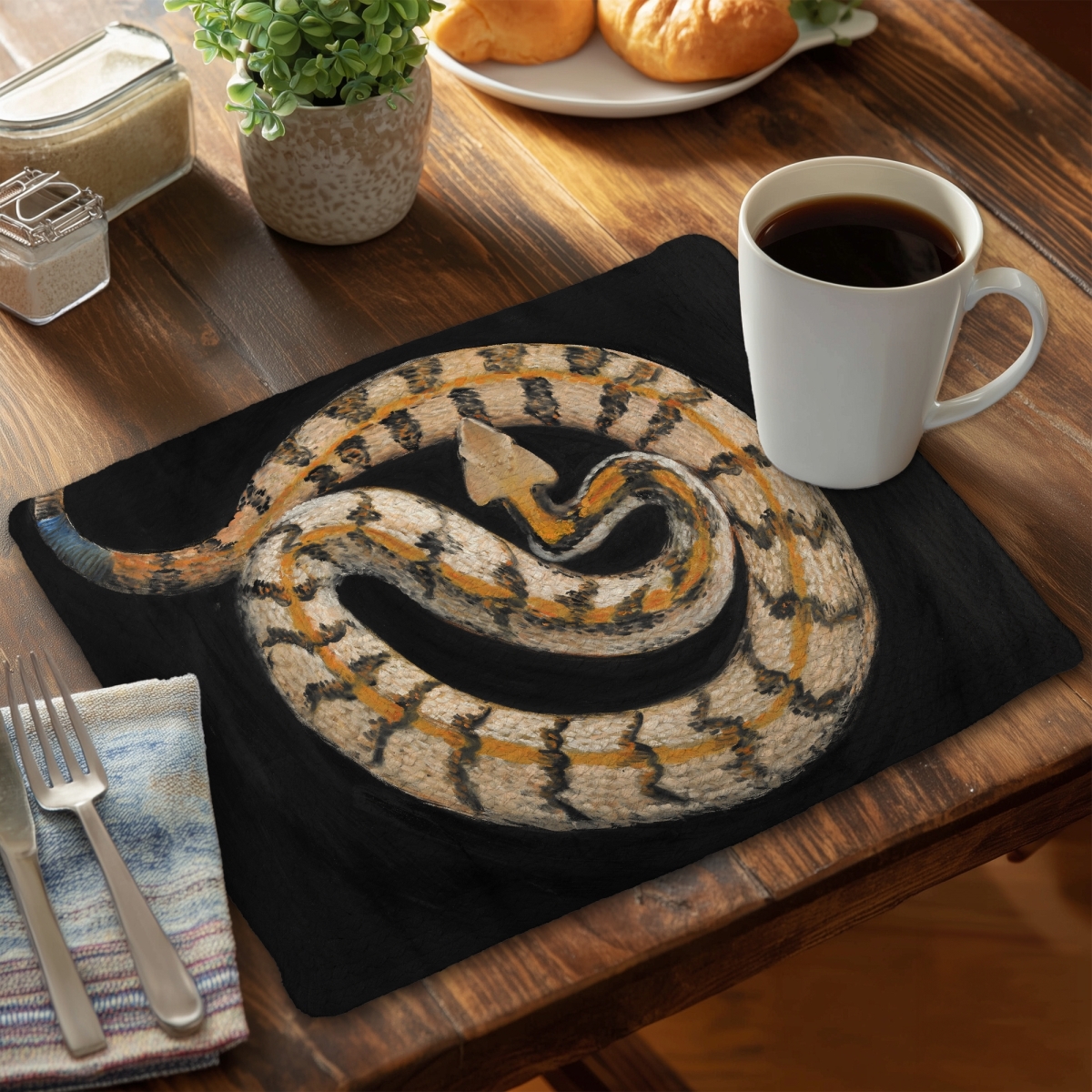 Picture of Begin Home Decor CBPM141844SX6Q 14 x 18 in. Southern Timber Rattlesnake Placemat - Reptile Bedroom Decor