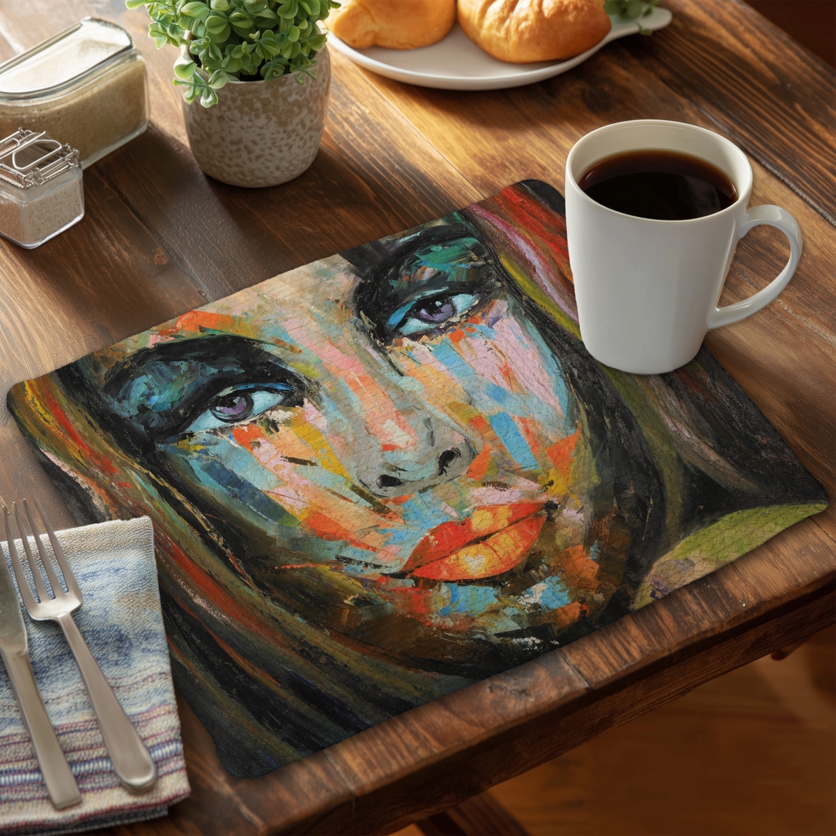 Picture of Begin Home Decor CBPM1418J4VFS7 14 x 18 in. Colorful Woman Portrait Braided Polyester Placemat - Home Decor