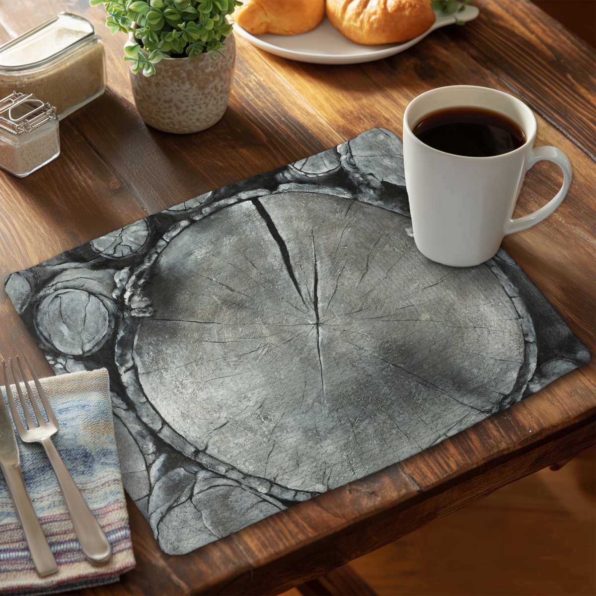 Picture of Begin Home Decor CBPM141838S7UY 14 x 18 in. White Braided Polyester Placemat - Stacked Wood Logs Design