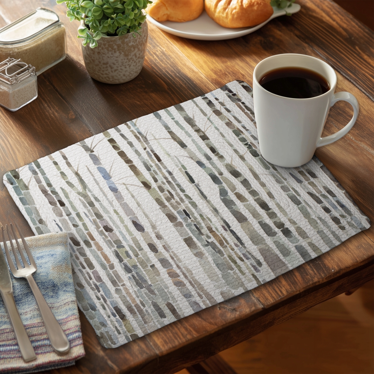 Picture of Begin Home Decor CBPM141843DBTC 14 x 18 in. Birch Trees Forest Minimalist Braided Placemat - Home Decor