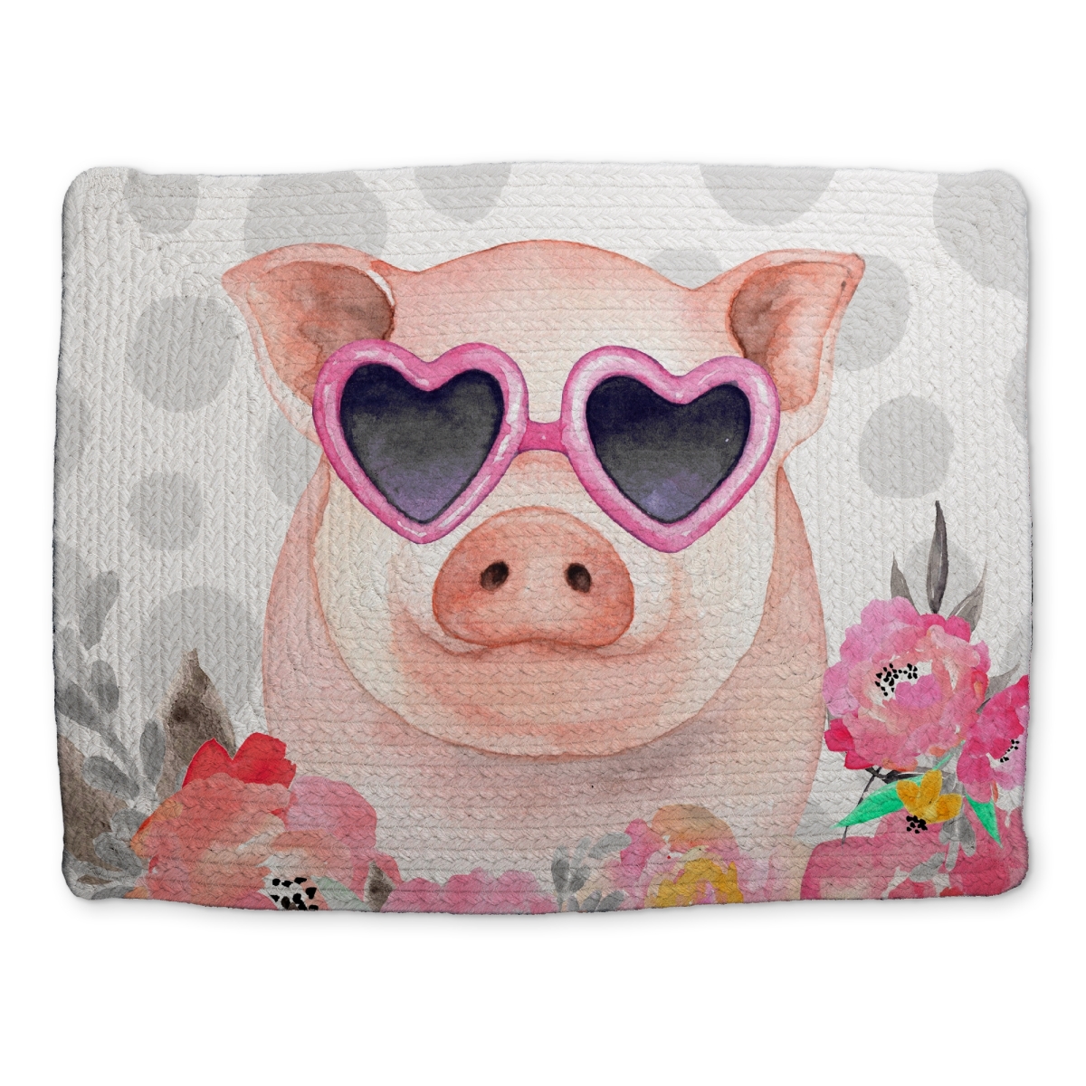 Picture of Begin Home Decor CBPM14180FJER5 14 x 18 in. Little Pig in Love Pink Braided Polyester Placemat - Home Decor