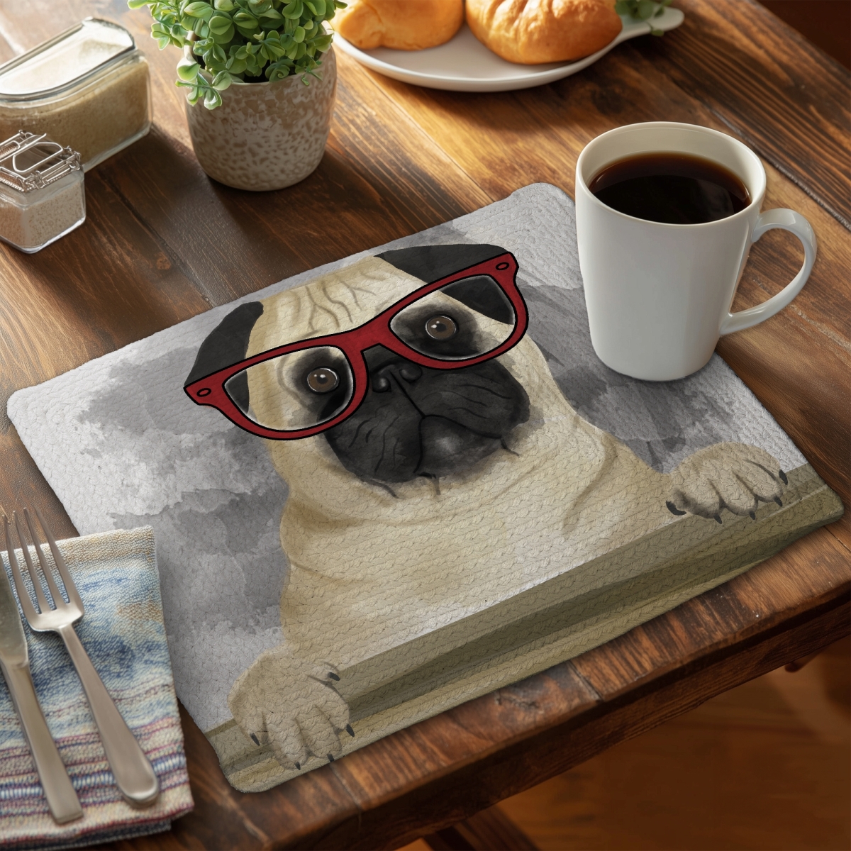 Picture of Begin Home Decor CBPM1418XIVXKX 14 x 18 in. Geek Carlin Bedroom Pets Braided Polyester Placemat - Home Decor