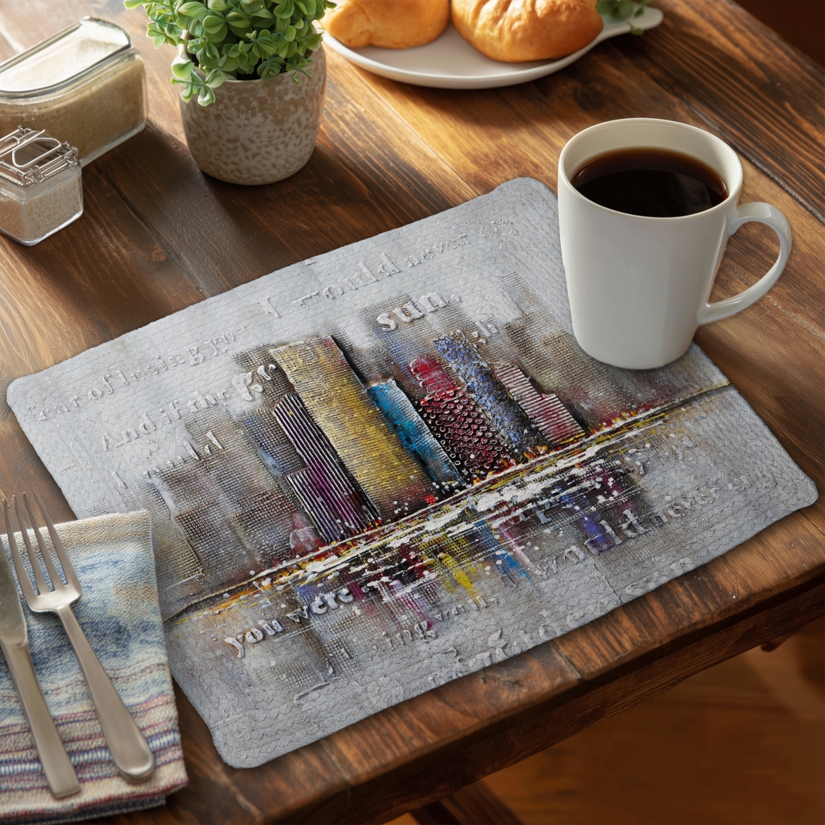 Picture of Begin Home Decor CBPM1418UES7RS 14 x 18 in. Industrial City Buildings Braided Placemat - Home Decor