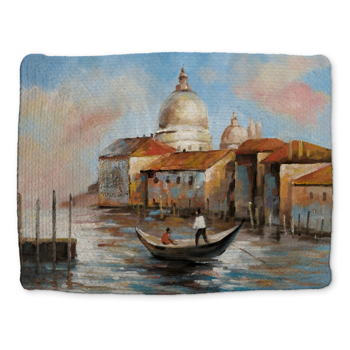 Picture of Begin Home Decor CBPM1418RFQTLG 14 x 18 in. Two Europeans on A Gondola Blue Braided Placemat - Home Decor