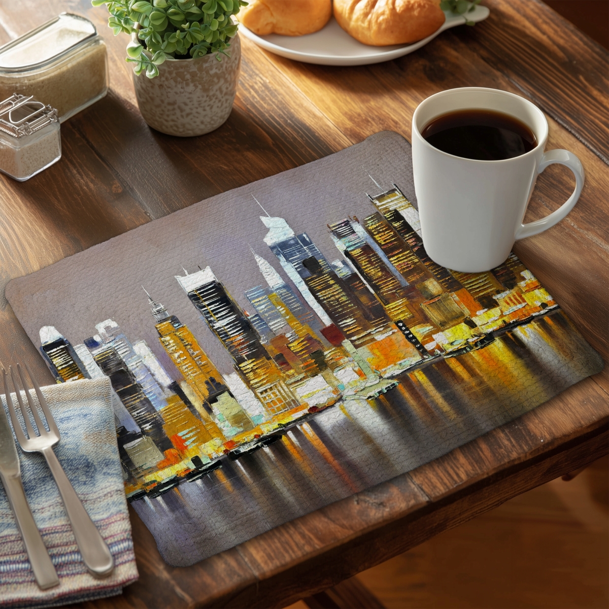 Picture of Begin Home Decor CBPM141855SW3Q 14 x 18 in. Brown Contemporary Braided Placemat - Texturized Skyscrapers