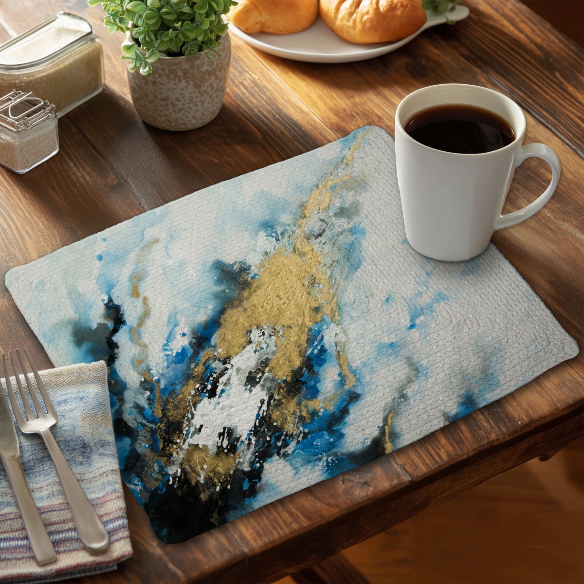 Picture of Begin Home Decor CBPM1418G7UJJ9 14 x 18 in. Blue & Gold Marble Braided Polyester Placemat - Home Decor