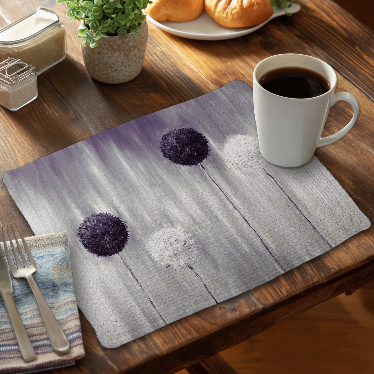 Picture of Begin Home Decor CBPM1418F7N3OJ 14 x 18 in. Contemporary Gray Bedroom Placemat - Purple Allium Flowers