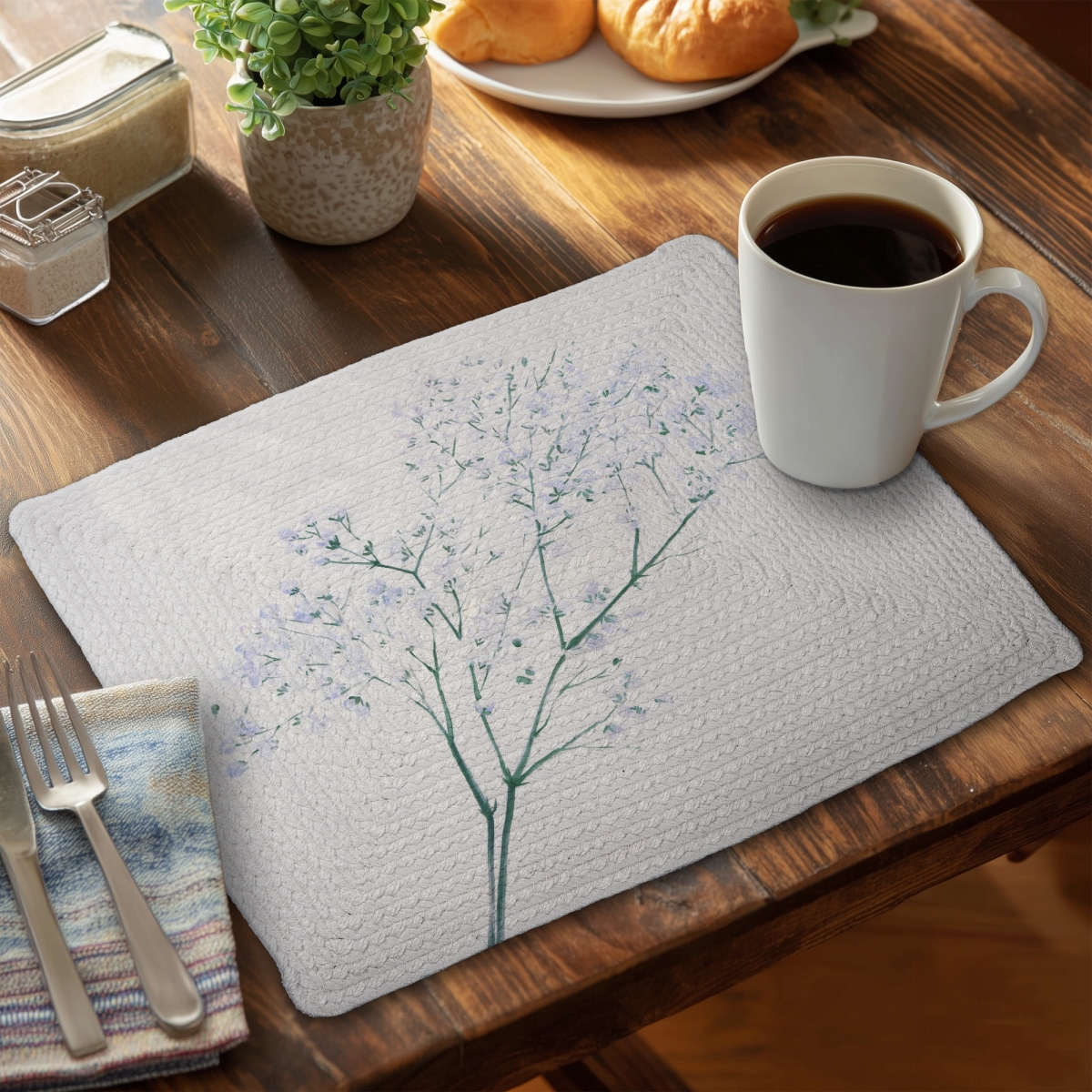 Picture of Begin Home Decor CBPM14185FJ7T2 14 x 18 in. Minimalist Blue Floral Placemat - Bouquet of Flowers Decor