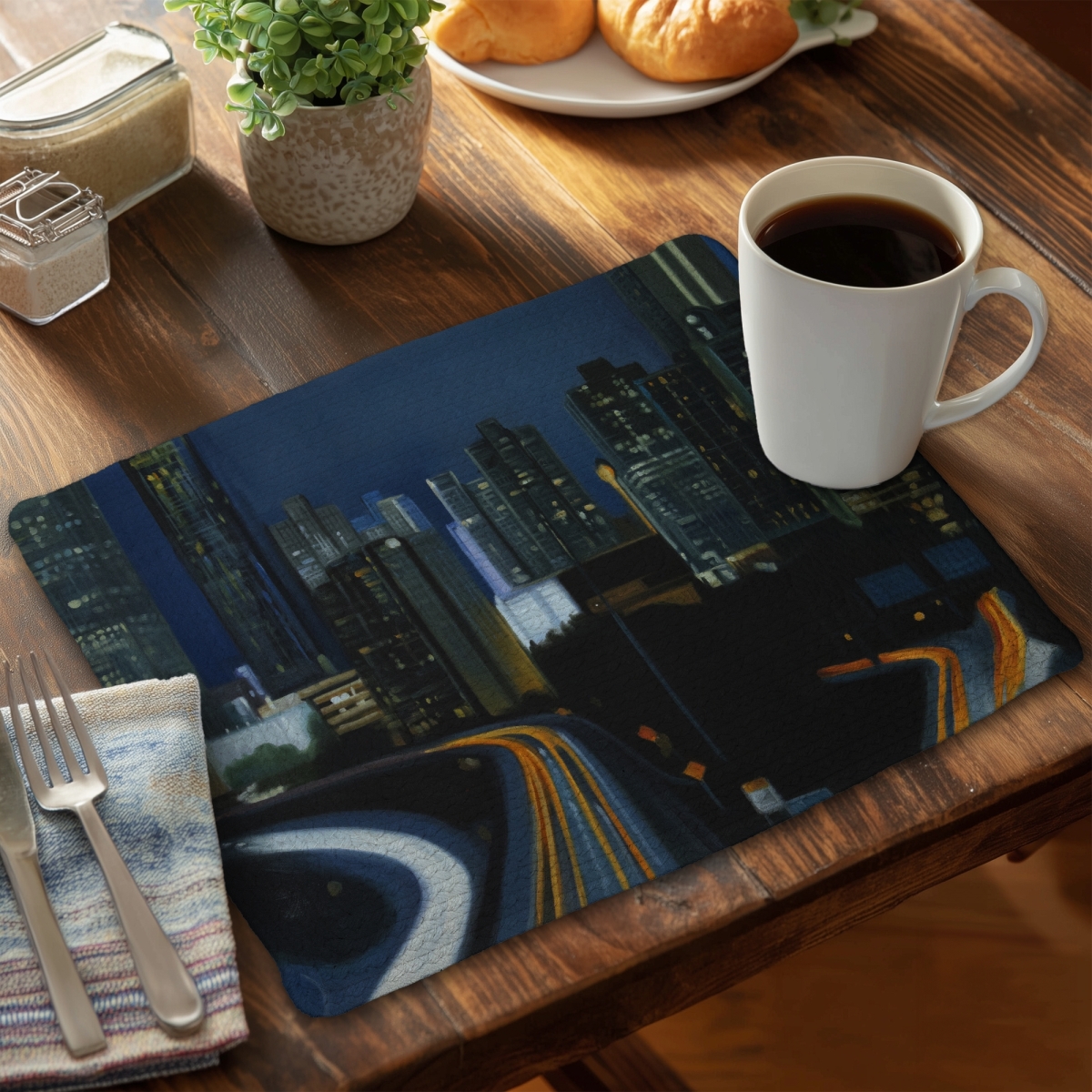Picture of Begin Home Decor CBPM14182W0704 14 x 18 in. Atlanta at Night Braided Polyester Placemat - Bedroom Decor