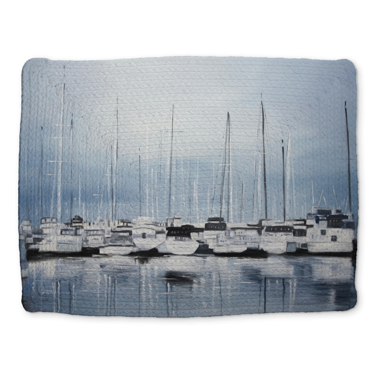 Picture of Begin Home Decor CBPM14181VK1IJ 14 x 18 in. Blue Coastal Braided Placemat - Boats at the Dock 2 Decor