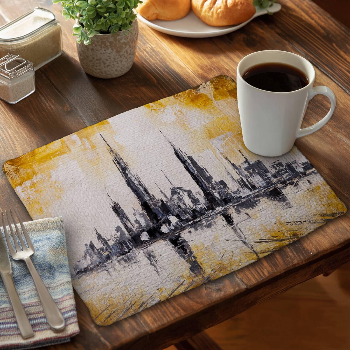 Picture of Begin Home Decor CBPM1418D2T8HA 14 x 18 in. Yellow Industrial Braided Placemat - Gold City Bedroom Decor