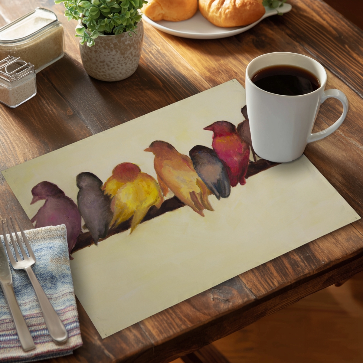 Picture of Begin Home Decor C4PP1418APLU2F 14 x 18 in. Bird Family Polyester Placemat for Home Decor - Stylish Design - Set of 4