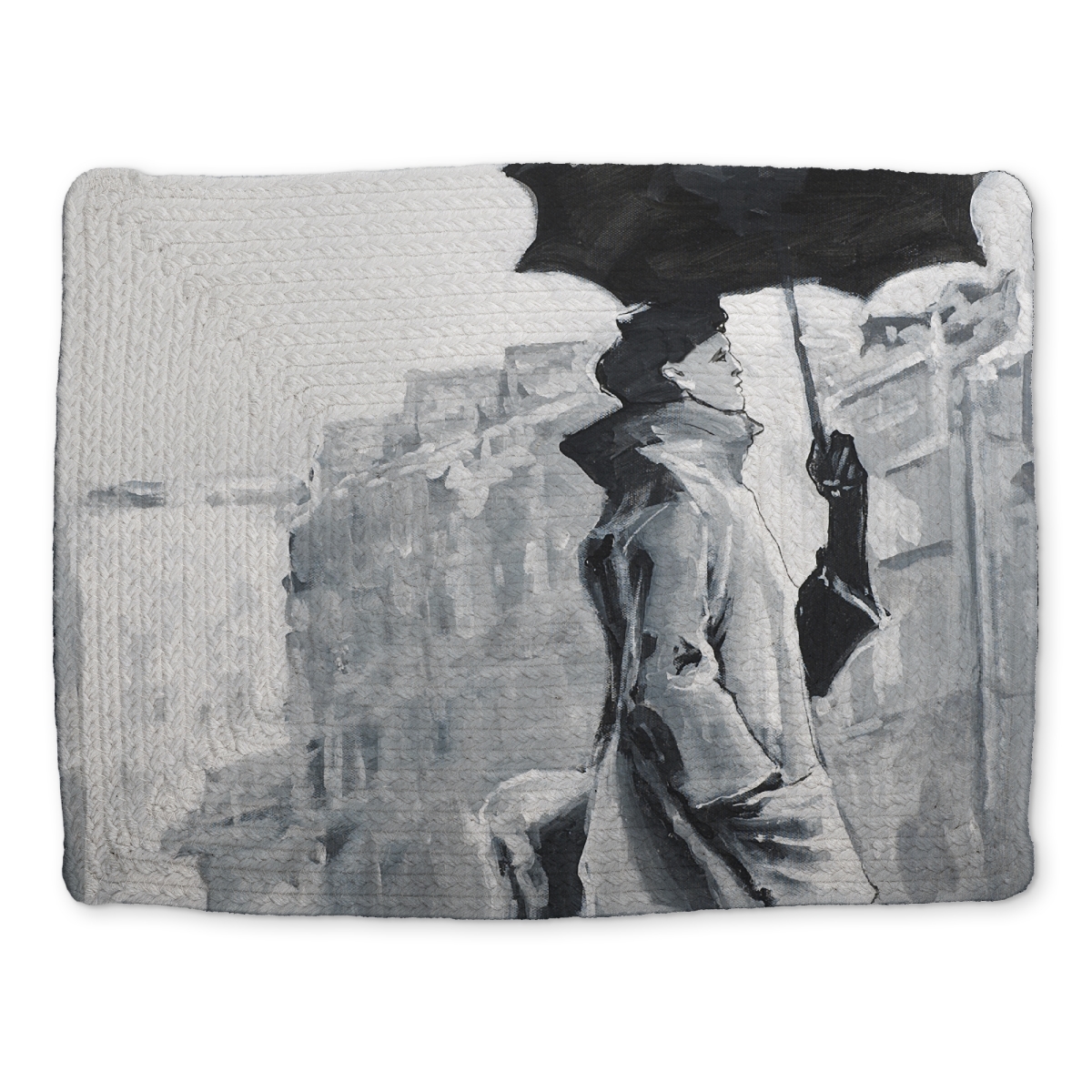 Picture of Begin Home Decor CBPM1418E1WN4U 14 x 18 in. Woman in the Rain Figurative Braided Placemat - Home Decor