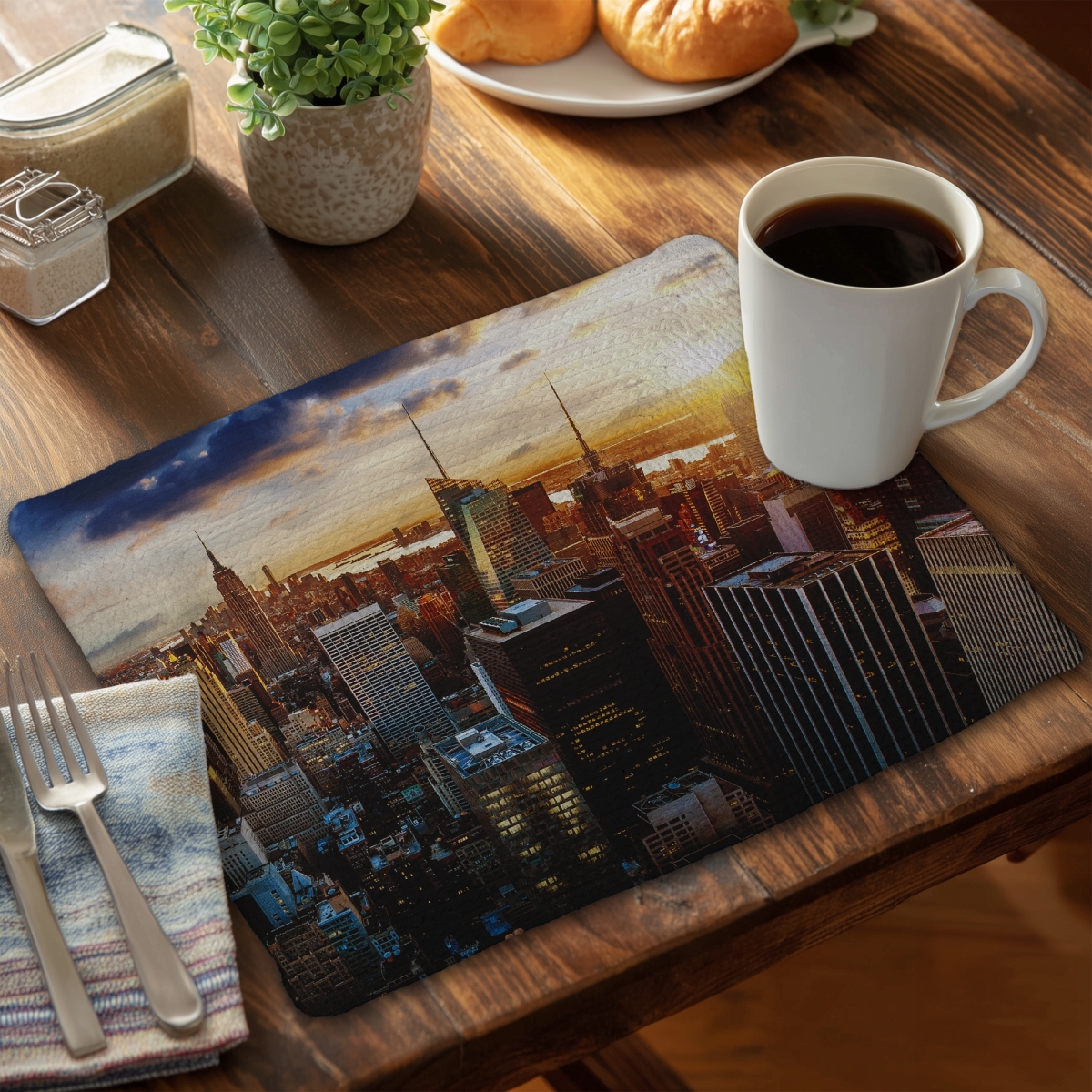 Picture of Begin Home Decor CBPM1418E3PGUZ 14 x 18 in. Hyperrealist Bedroom Blue Placemat - City of York by Dawn