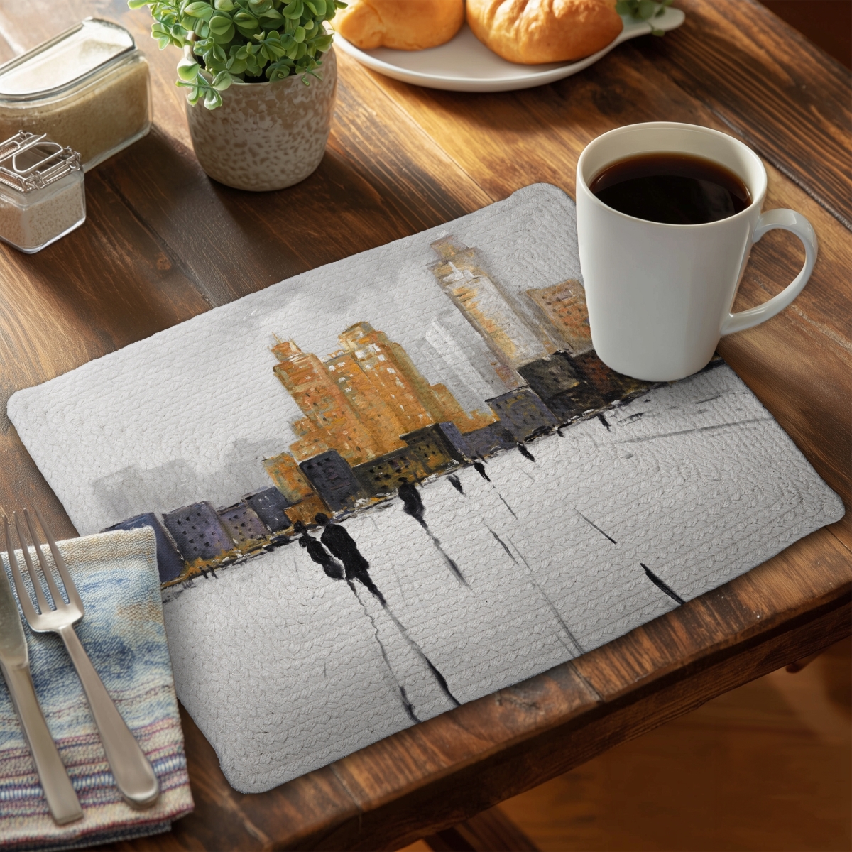Picture of Begin Home Decor CBPM1418VOHGUP 14 x 18 in. Gray Contemporary City Silhouettes Braided Polyester Placemat