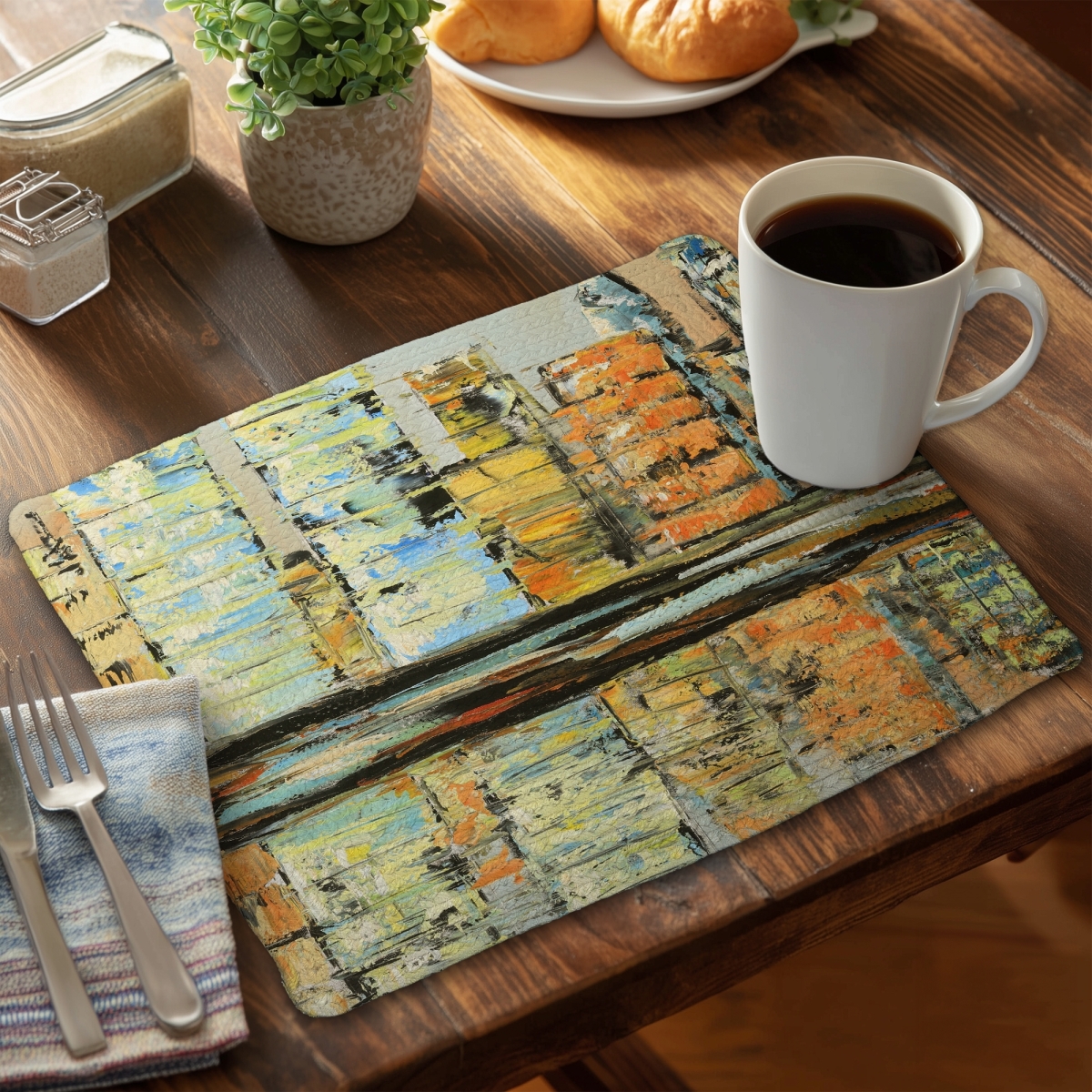 Picture of Begin Home Decor CBPM1418AJYMU7 14 x 18 in. Contemporary Cities Blue Braided Placemat - Colorful Home Decor