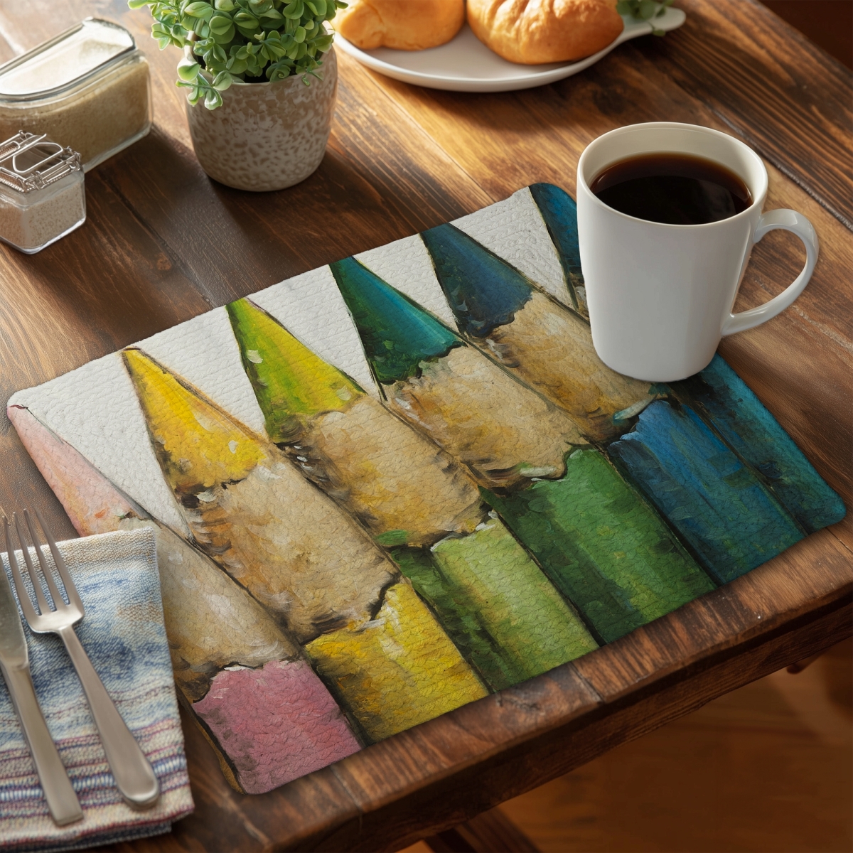 Picture of Begin Home Decor CBPM1418V26E4U 14 x 18 in. Color Pencils Braided Placemat - Modern Bedroom Decor