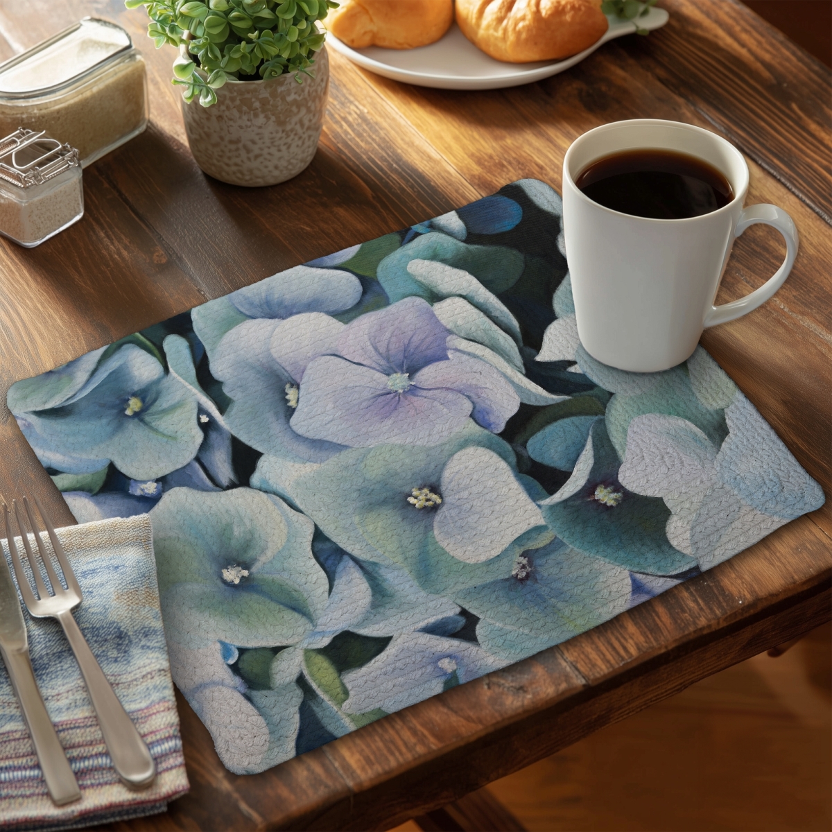 Picture of Begin Home Decor CBPM1418P80OJV 14 x 18 in. Hydrangea Plant Purple Botanical Braided Polyester Placemat