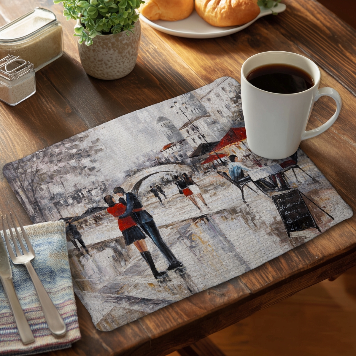 Picture of Begin Home Decor CBPM1418QOSVL1 14 x 18 in. Gray Cities Bedroom Placemats - Young Couple Hugging Design