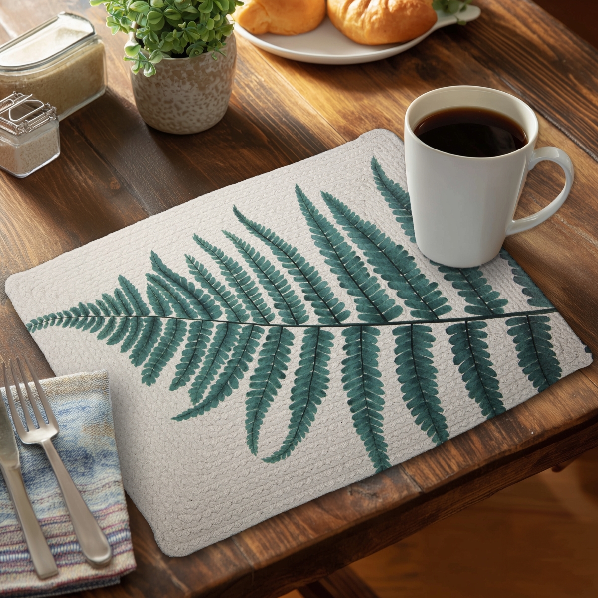 Picture of Begin Home Decor CBPM1418WVPF1M 14 x 18 in. Beautiful Fern Botanical Green Placemat - Home Decor Essential