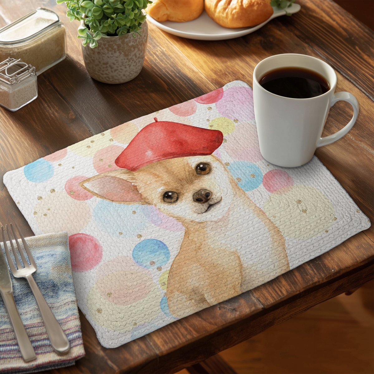 Picture of Begin Home Decor CBPM1418TUHMTC 14 x 18 in. Chihuahua Dog Artist Red Pets Braided Placemat - Home Decor