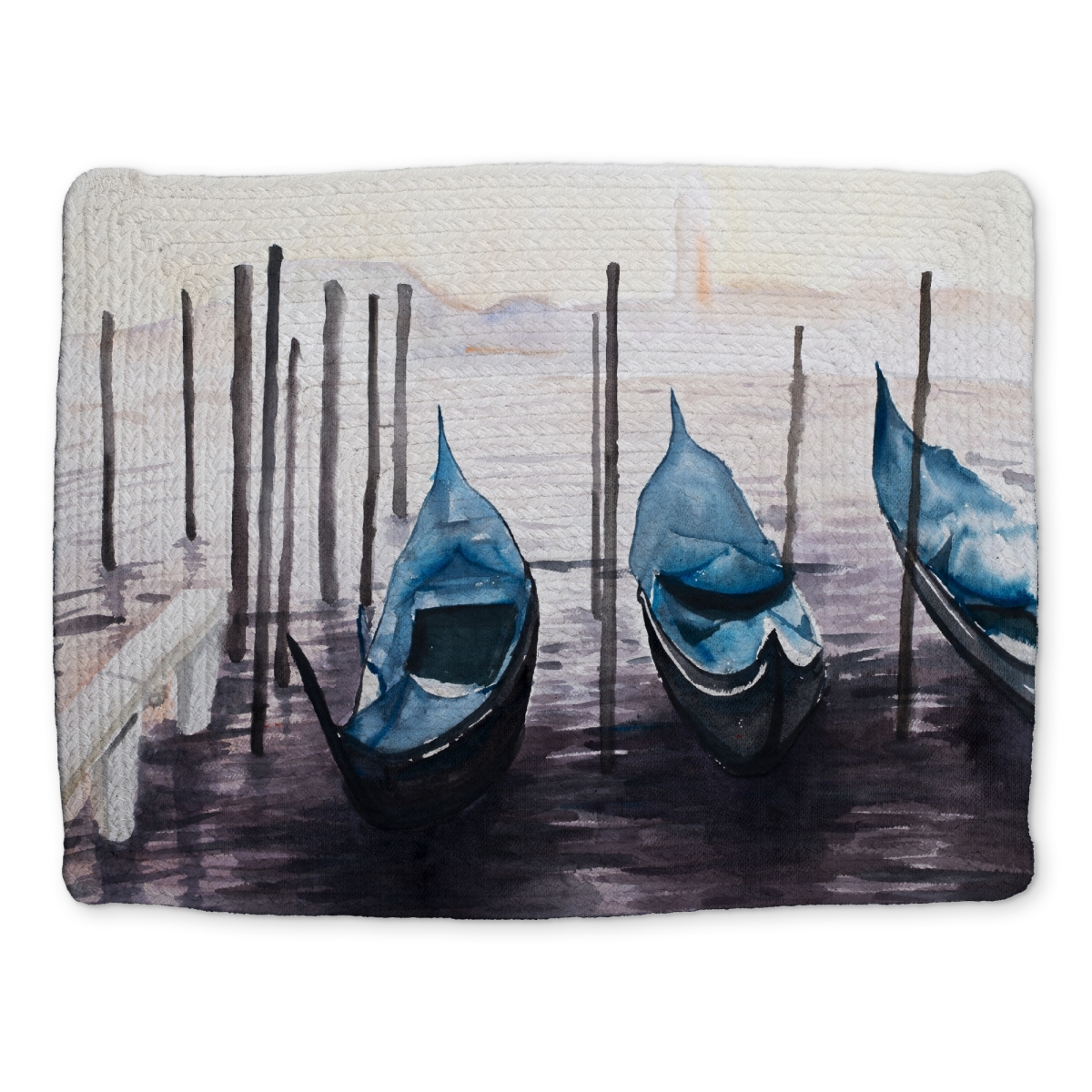 Picture of Begin Home Decor CBPM14184KCPDV 14 x 18 in. Marine Blue Braided Polyester Placemat - Gondola in Italy Decor