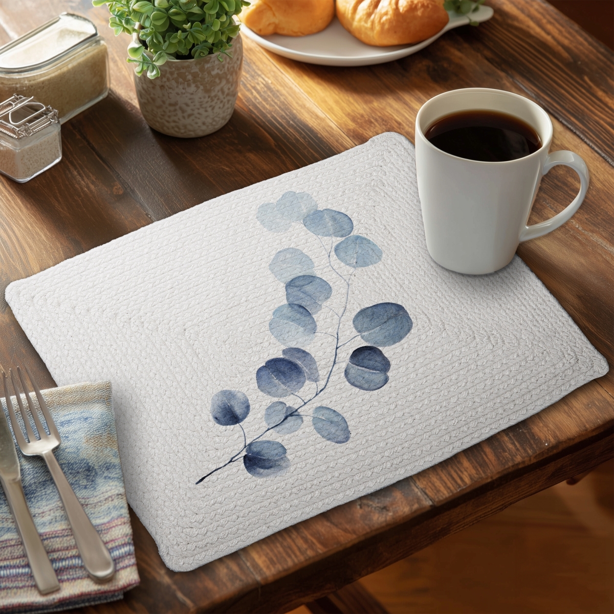 Picture of Begin Home Decor CBPM1418IFN1JY 14 x 18 in. Botanical Blue Eucalyptus Placemat - Braided Polyester Decor