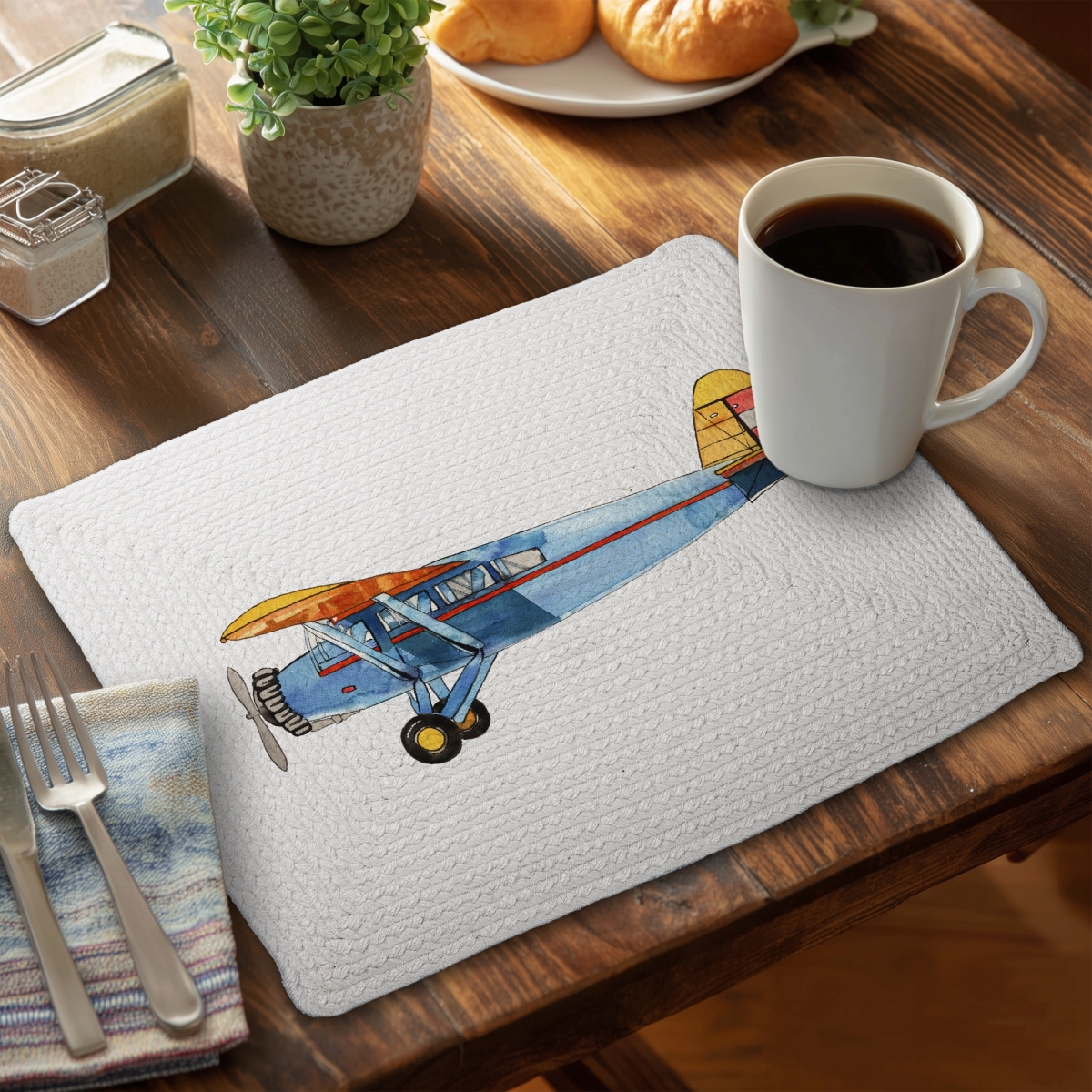 Picture of Begin Home Decor CBPM1418BEKZ29 14 x 18 in. Small Blue Plane Braided Polyester Placemat - Home Decor